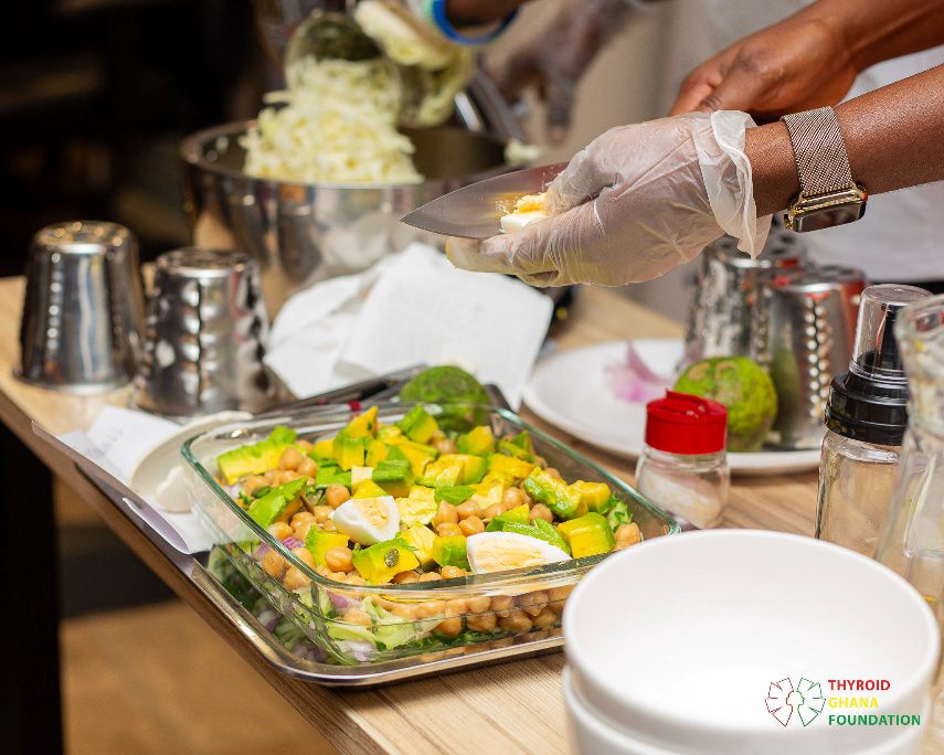A freshly prepared salad of chickpeas, avocado and vegetables from the nutrition demonstration.